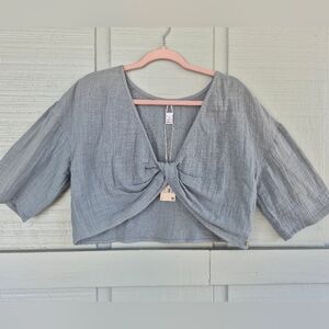 NWT Rusty Reversible Twisted Knot Front Crop Top Dusty Blue Large Y2K Fairycore